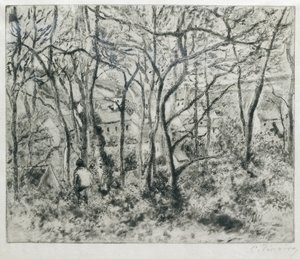 エルミタージュ（ポントワーズ）の森の下の風景、1879年（アクアチントとドライポイント） 作： Camille Jacob Pissarro